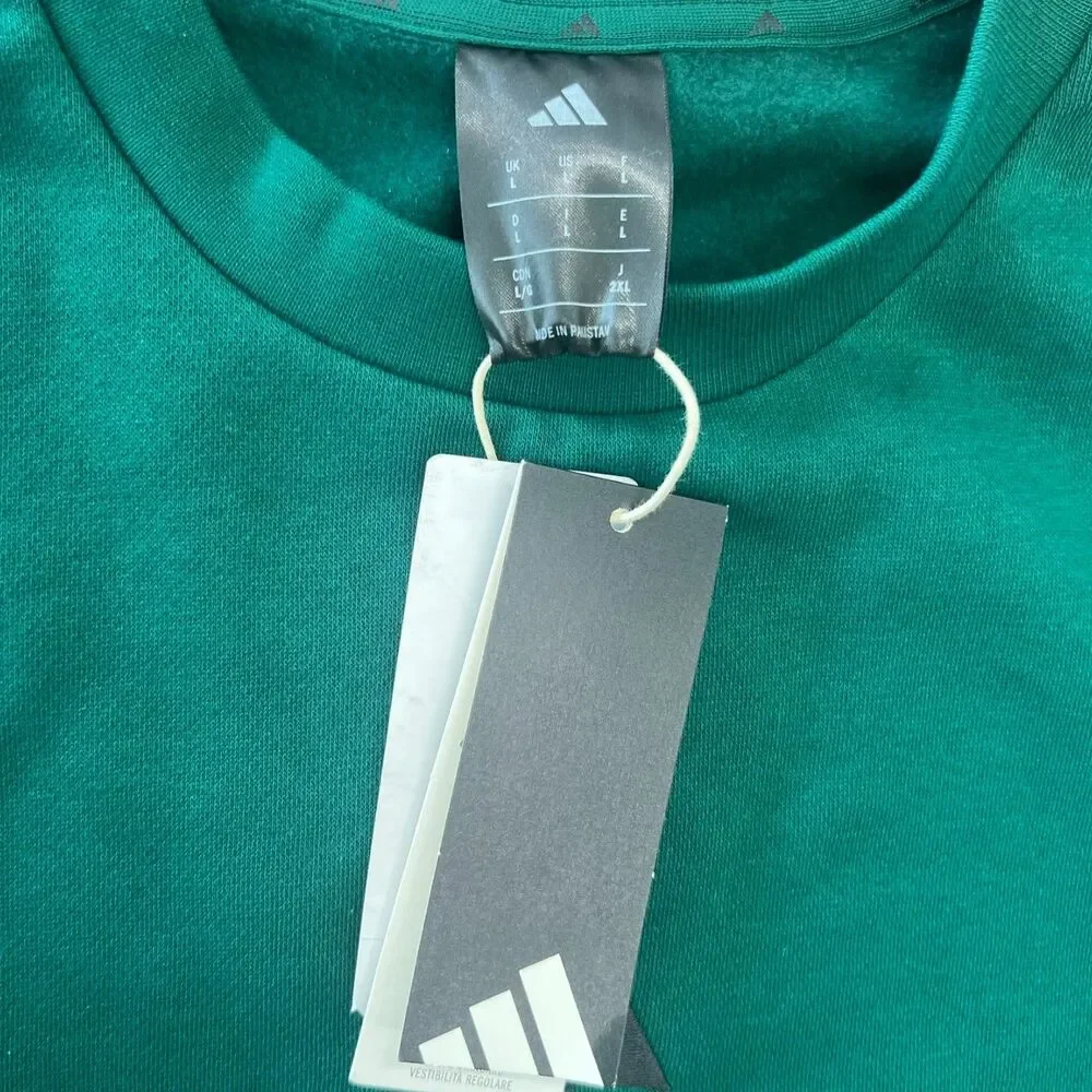 NWT Adidas Essentials Feel Cozy Sweatshirt Large Green Fleece Crewneck Pullover